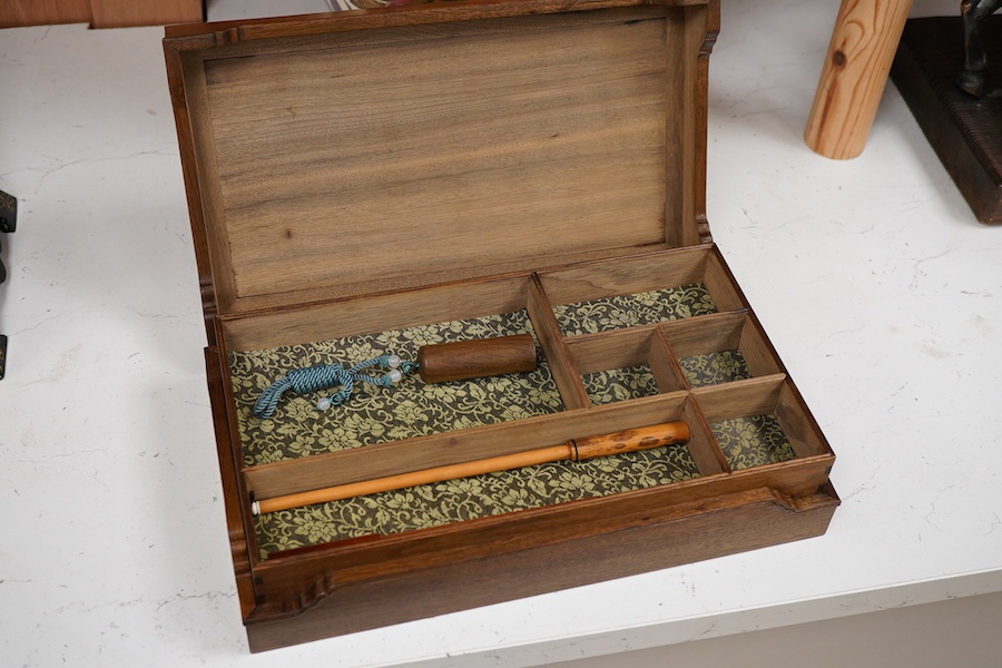 A Chinese three sectioned incense case, a two door fitted cabinet- 29cm high and a sliding topped box